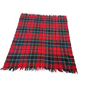 Vtg All Wool Glentana Scotland Plaid Fringed Throw Blanket Sofa Cabin core